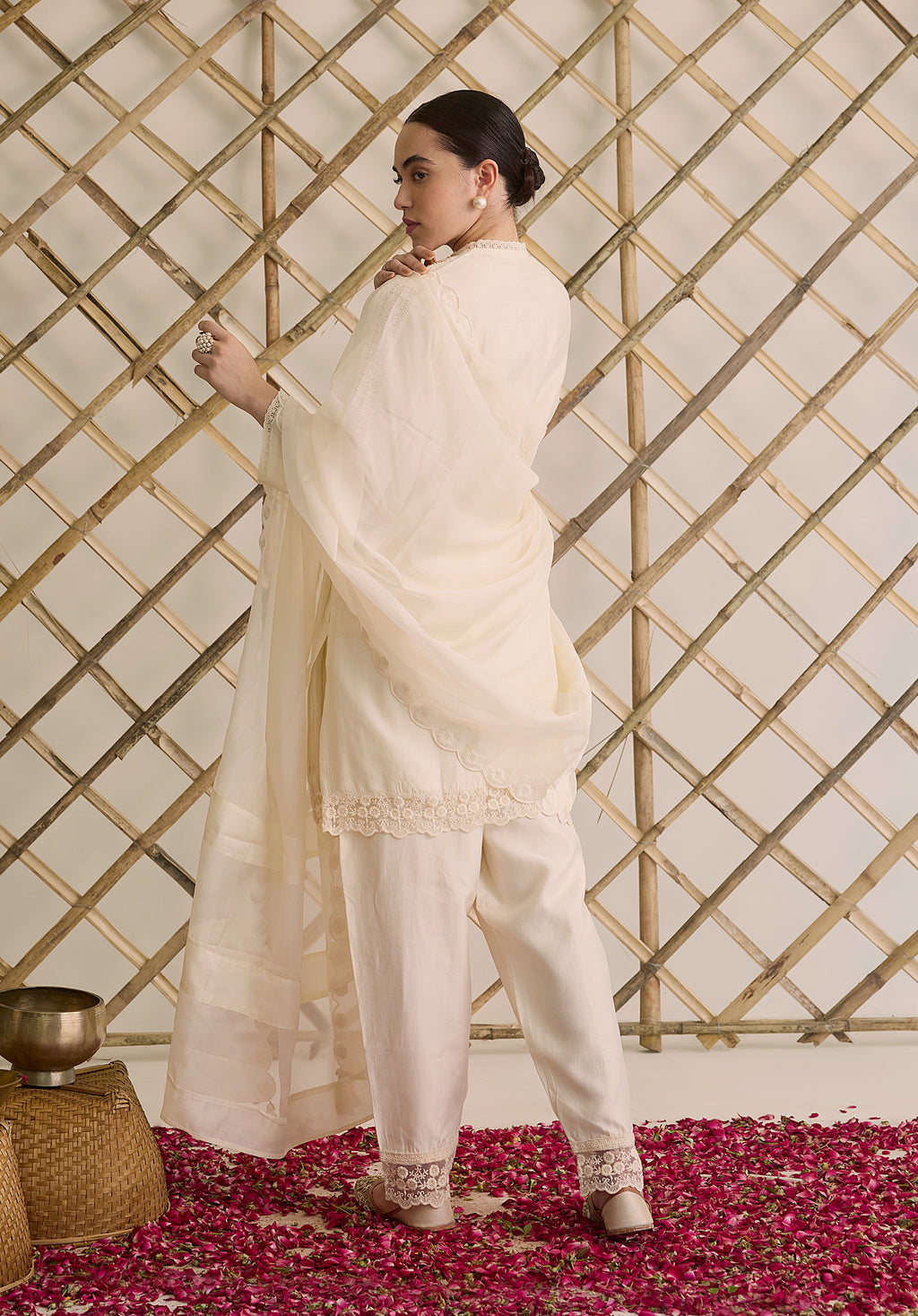 Tara suit Indian ethnic wear: premium silk with gold floral zardozi work, printed palazzo gold borders, embellished dupatta, buy salwar kameez online with gotta detailing for ethnic sophistication.