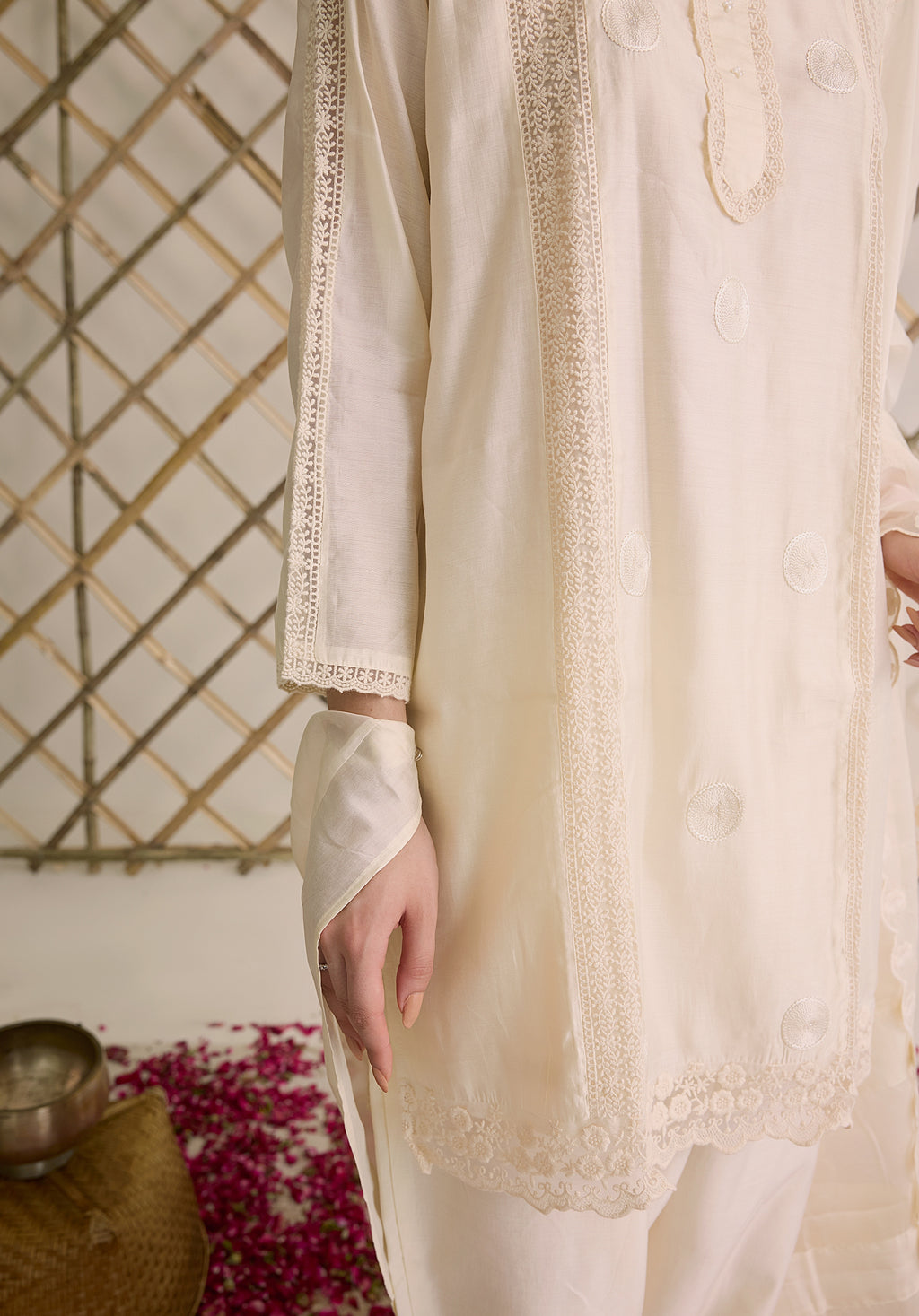 Tara suit Indian ethnic wear: premium silk with gold floral zardozi work, printed palazzo gold borders, embellished dupatta, buy salwar kameez online with gotta detailing for ethnic sophistication.