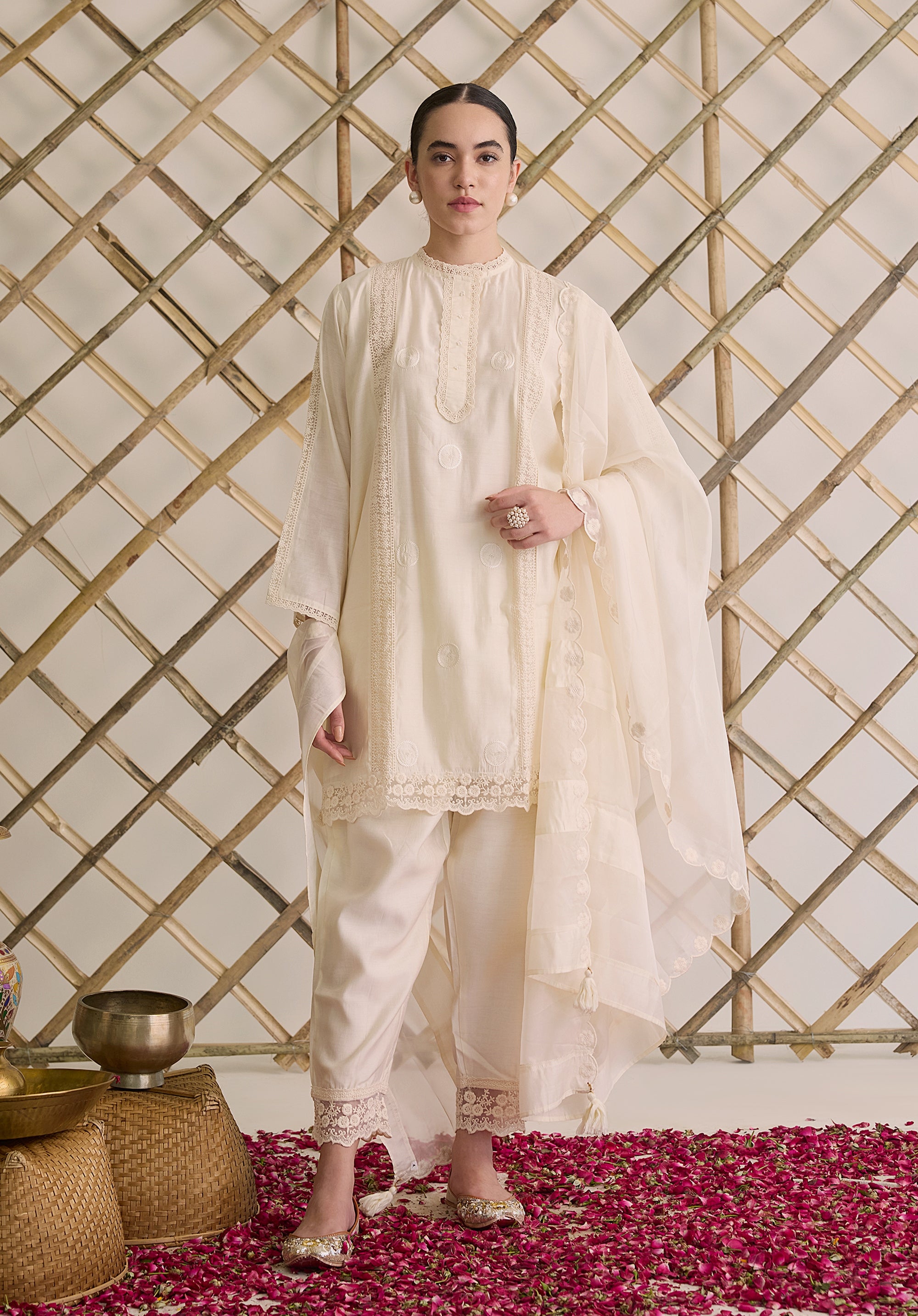 Tara suit Indian ethnic wear: premium silk with gold floral zardozi work, printed palazzo gold borders, embellished dupatta, buy salwar kameez online with gotta detailing for ethnic sophistication.